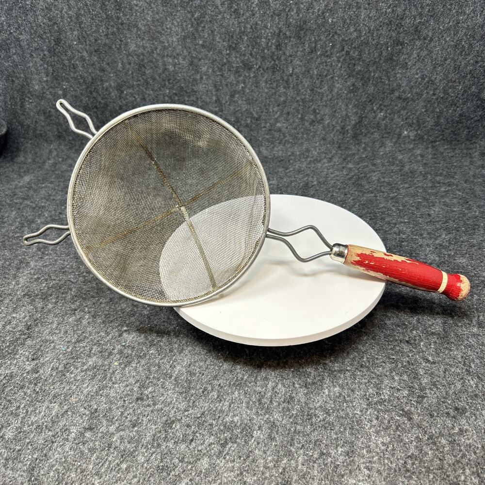 Vintage 1935 A&J Ajax Heavy Duty Strainer RED HANDLE Kitchen Tool USA America